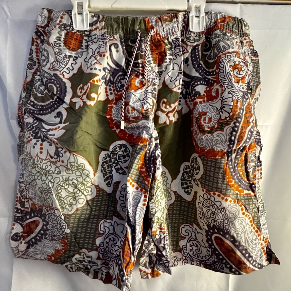 Peter Millar Paisley Swim Shorts in Olive, Orange, White